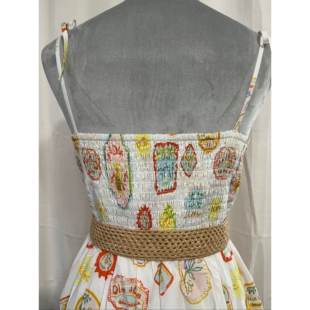 Cynthia Rowley White Maxi Sundress with Colorful Print and Woven Belt Sz Large - Picture 9 of 12